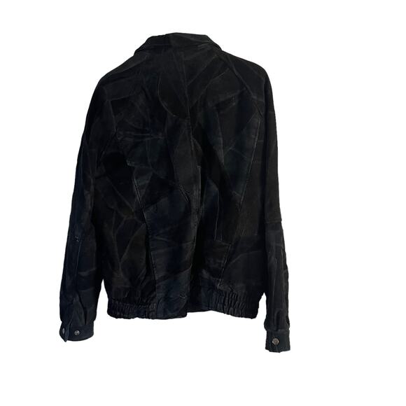 Leather Works USA Large Vintage 80s Black Leather Patchwork Bomber Jacket Grunge - Picture 6 of 11